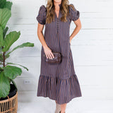 Mavalene Ink + Cocoa Bean Stripe Maxi Dress Entro