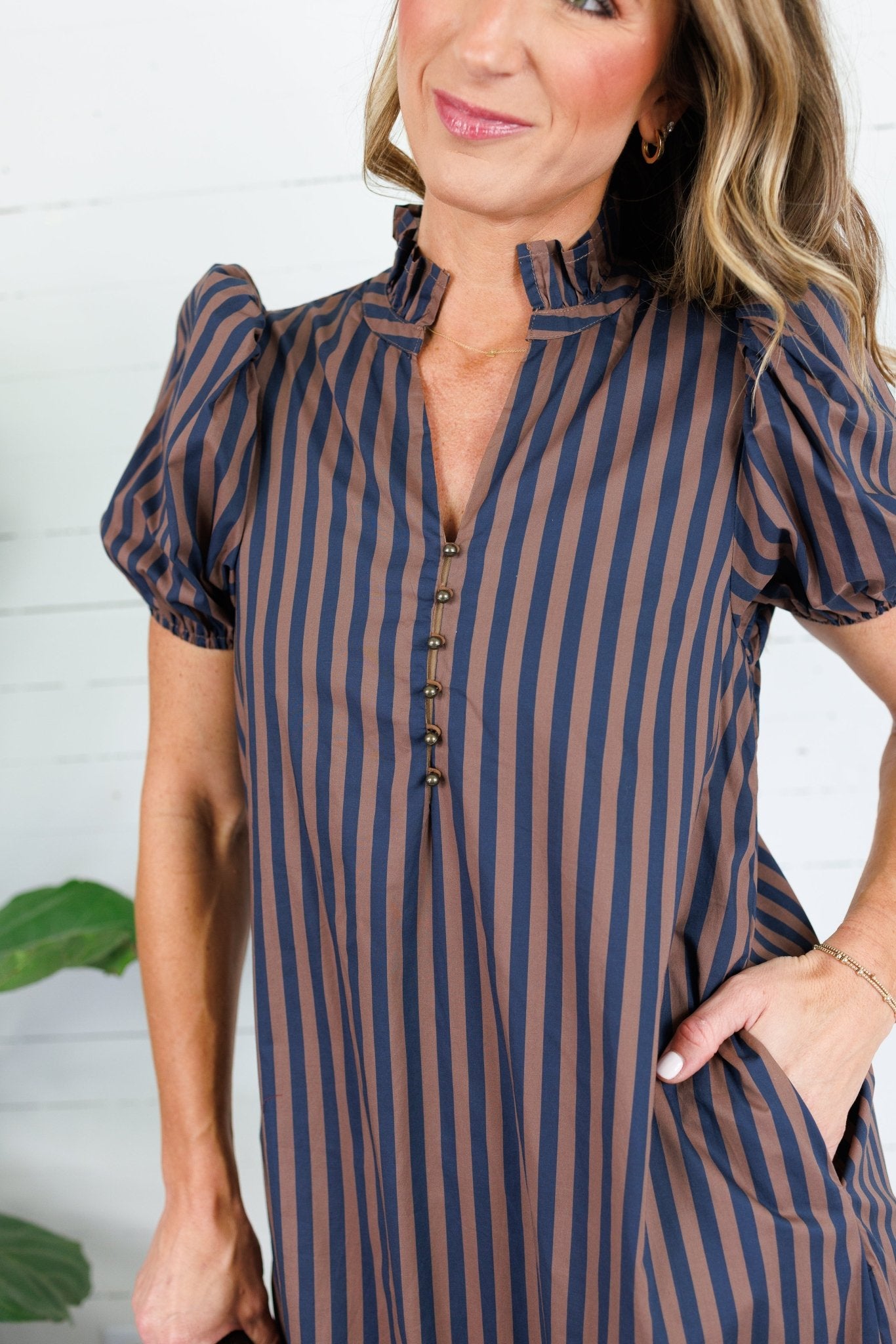Mavalene Ink + Cocoa Bean Stripe Maxi Dress Entro