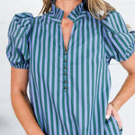 Mavalene Pine + Periwinkle Stripe Maxi Dress Entro