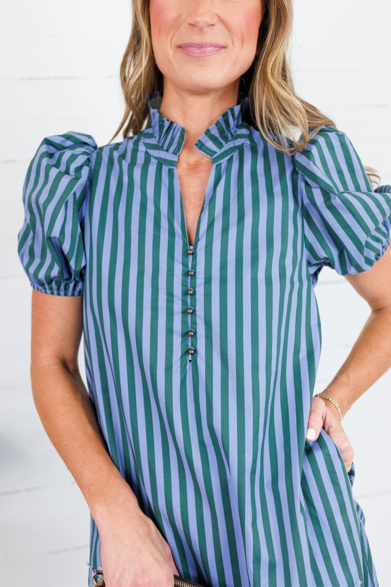 Mavalene Pine + Periwinkle Stripe Maxi Dress Entro