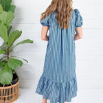 Mavalene Pine + Periwinkle Stripe Maxi Dress Entro