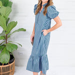 Mavalene Pine + Periwinkle Stripe Maxi Dress Entro