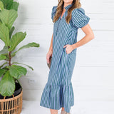 Mavalene Pine + Periwinkle Stripe Maxi Dress Entro