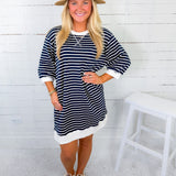 Mayhall Navy Blue Stripe Mini Dress Entro