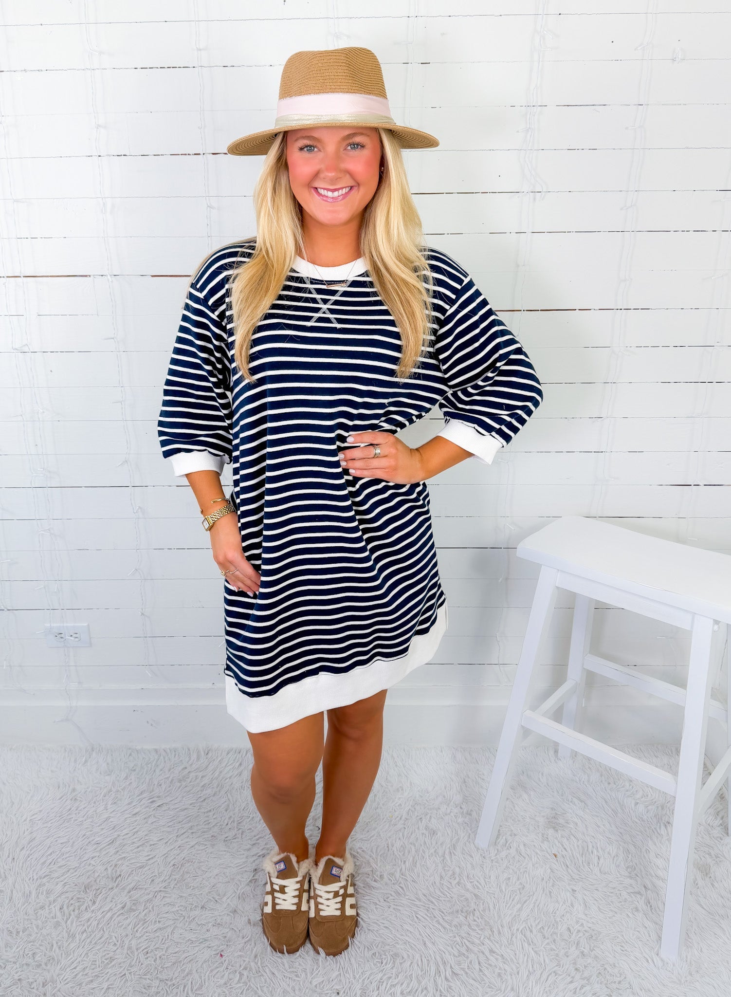 Mayhall Navy Blue Stripe Mini Dress Entro