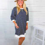 Mayhall Navy Blue Stripe Mini Dress Entro
