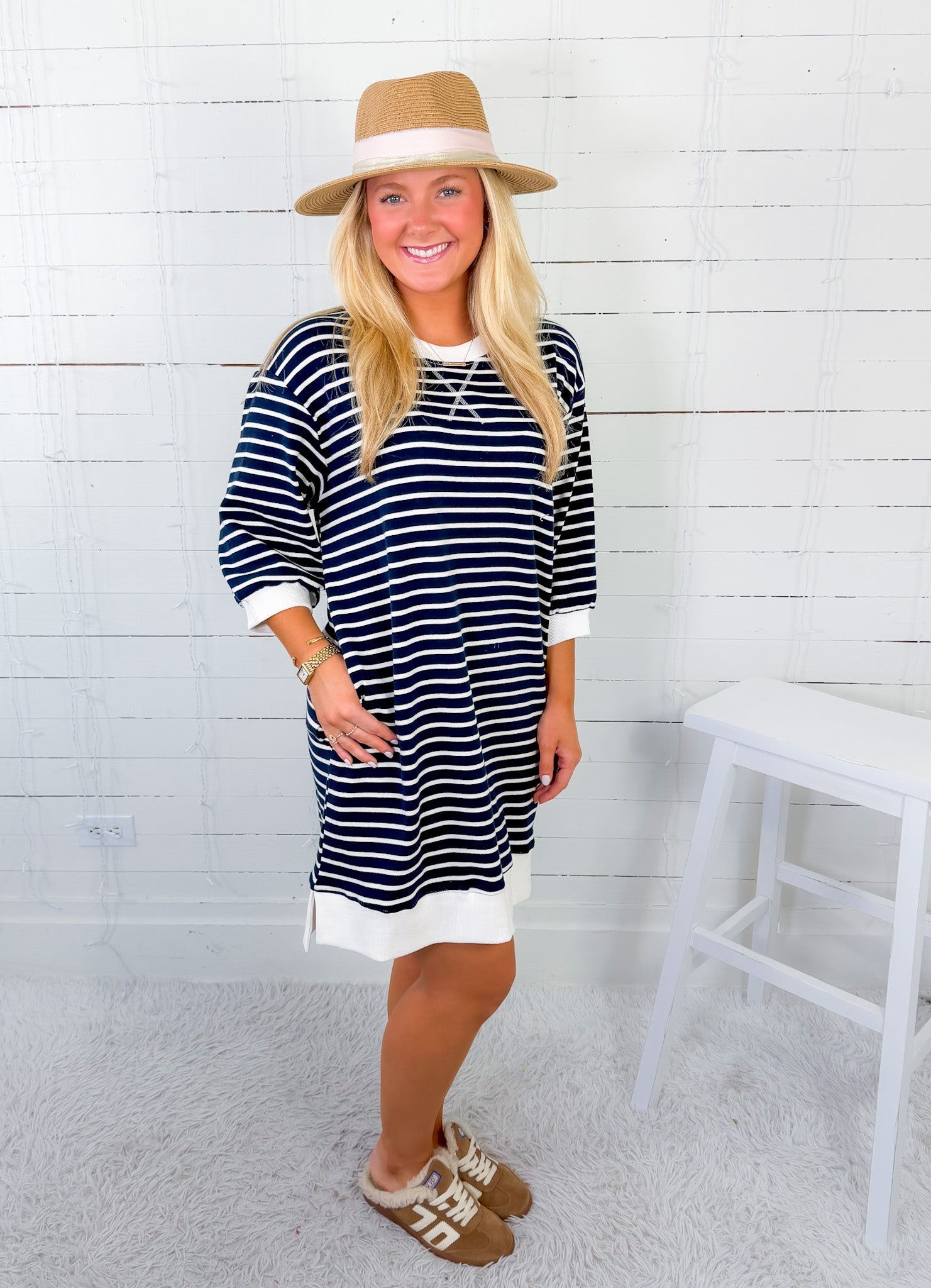 Mayhall Navy Blue Stripe Mini Dress Entro