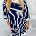 Mayhall Navy Blue Stripe Mini Dress Entro
