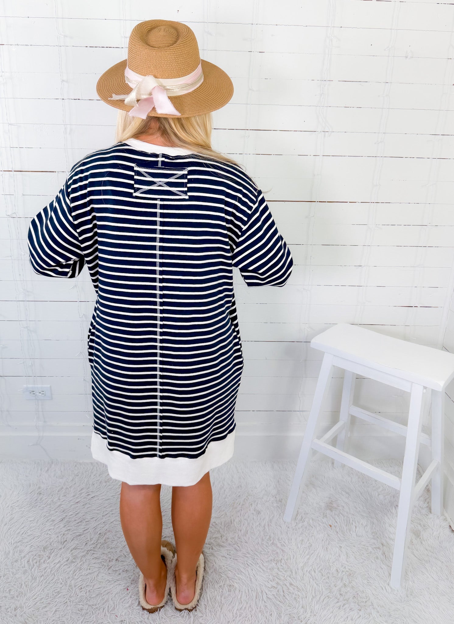 Mayhall Navy Blue Stripe Mini Dress Entro
