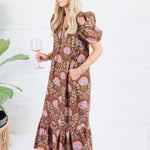 Maylene Cocoa Floral Bouquet Eyelet Maxi Dress Entro