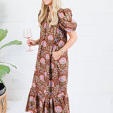 Maylene Cocoa Floral Bouquet Eyelet Maxi Dress Entro