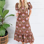 Maylene Cocoa Floral Bouquet Eyelet Maxi Dress Entro