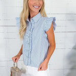 McKee White + Blue Pinstripe Top Jodifl 