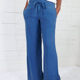 Meg Coastal Blue Linen Wide Leg Pant KUT