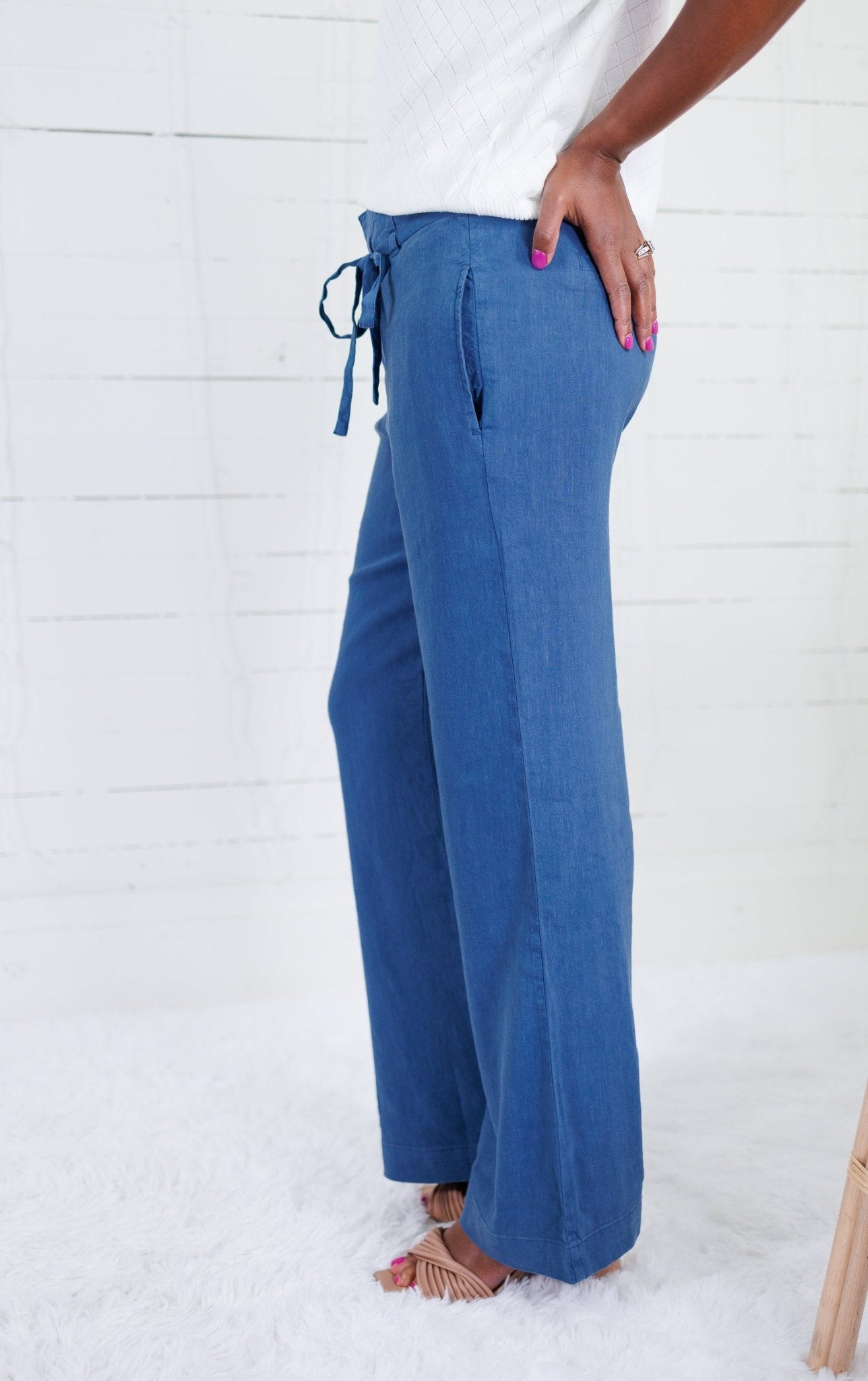 Meg Coastal Blue Linen Wide Leg Pant KUT