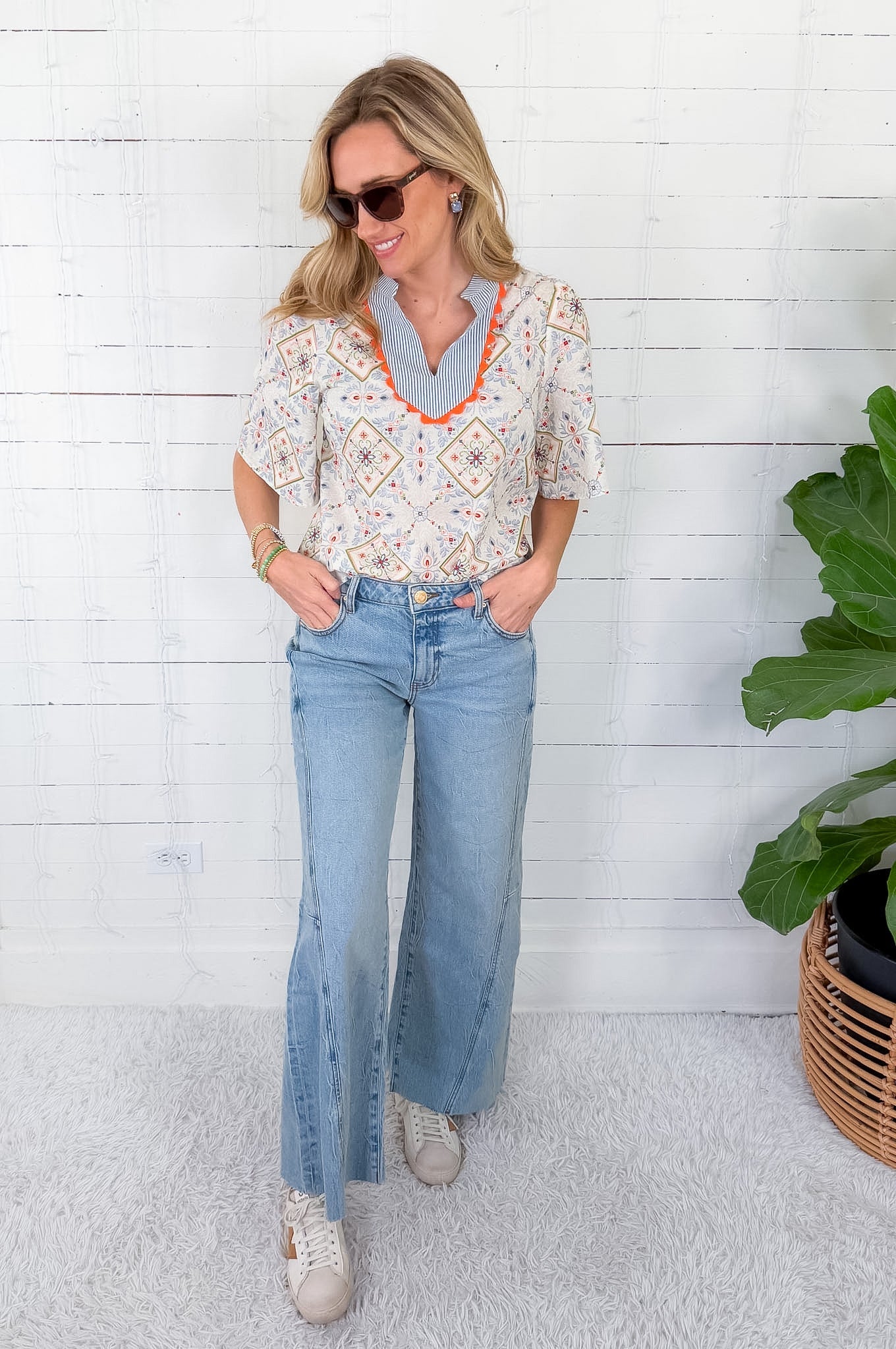 Meg Imagination High Rise Wide Leg Side Panel Raw Hem Jean KUT