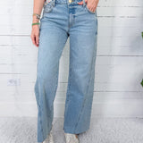 Meg Imagination High Rise Wide Leg Side Panel Raw Hem Jean KUT