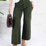 Meg Tuscan Olive Wide Leg Raw Hem Jean