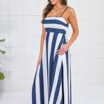Mignonne Navy + White Striped Maxi Dress