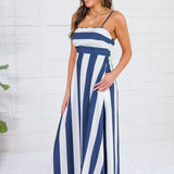 Mignonne Navy + White Striped Maxi Dress
