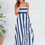 Mignonne Navy + White Striped Maxi Dress