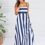 Mignonne Navy + White Striped Maxi Dress