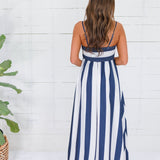 Mignonne Navy + White Striped Maxi Dress