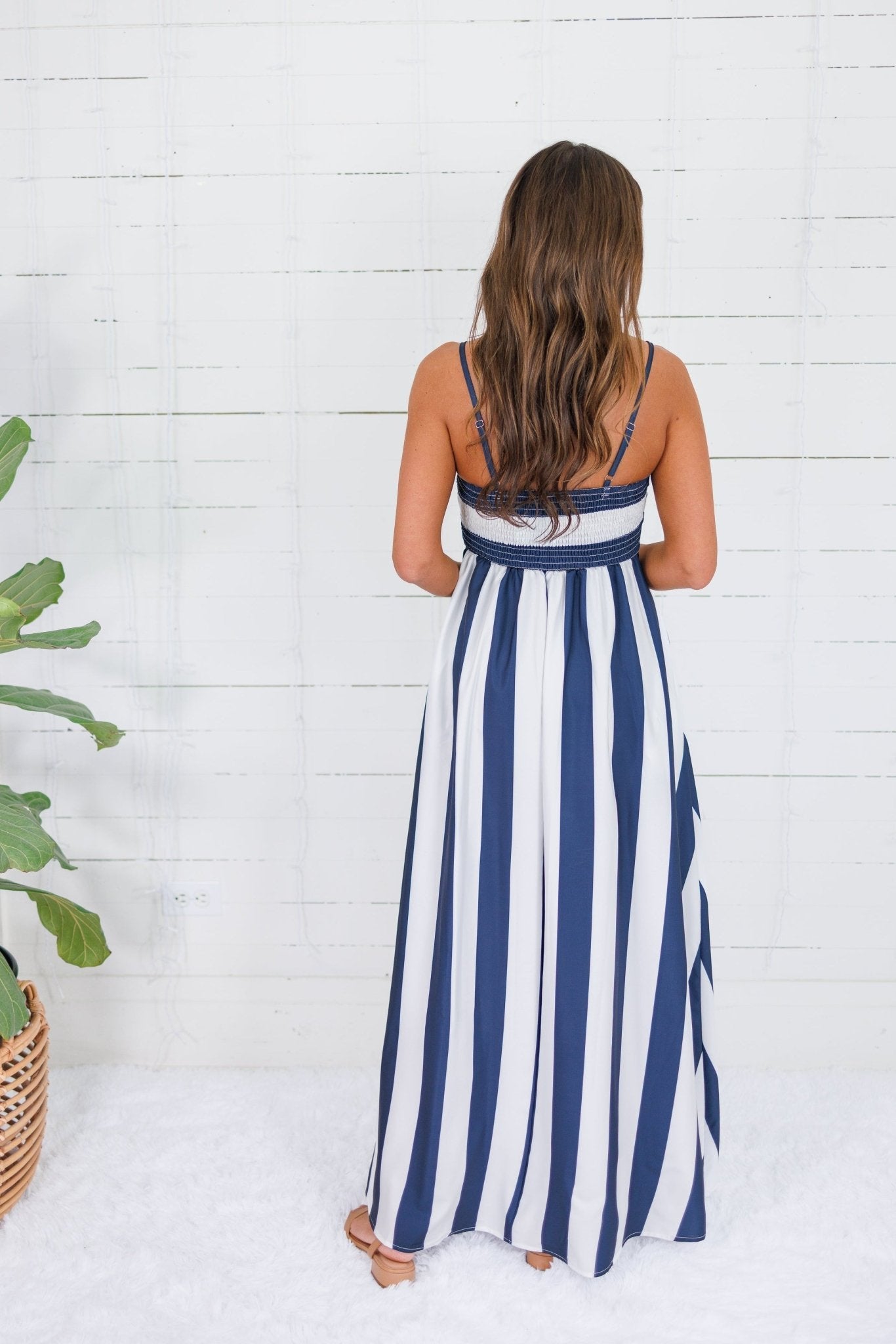 Mignonne Navy + White Striped Maxi Dress