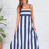 Mignonne Navy + White Striped Maxi Dress