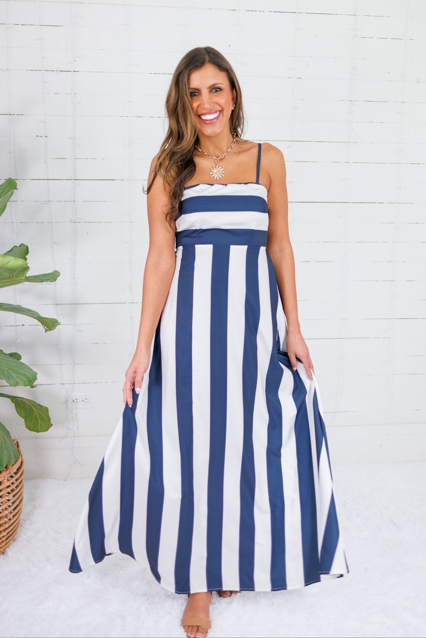Mignonne Navy + White Striped Maxi Dress