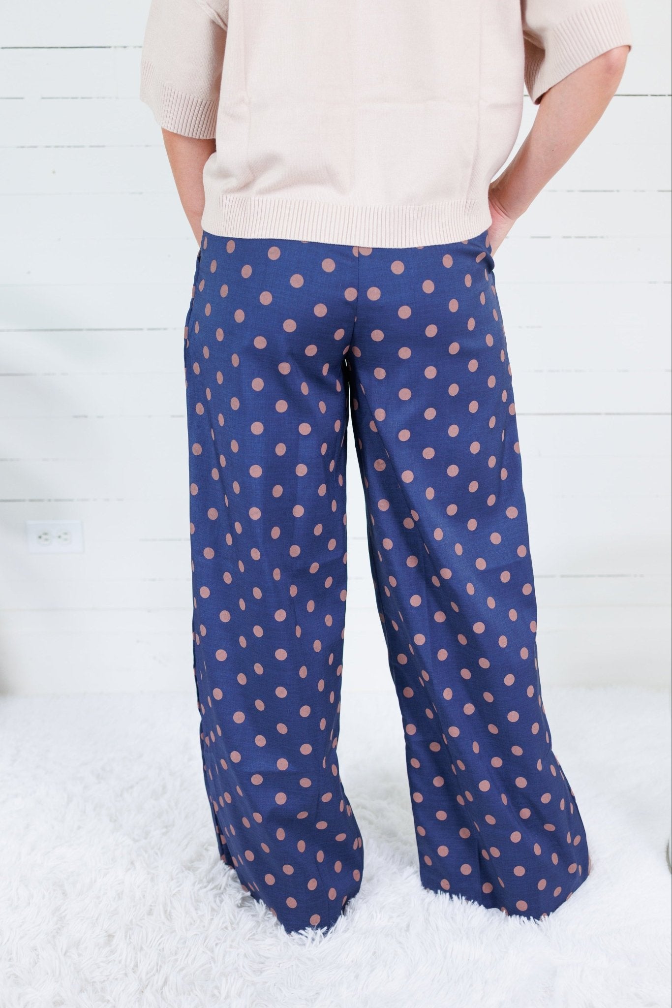 Milan Navy + Sienna Dotty Pleated Wide Pants Glam
