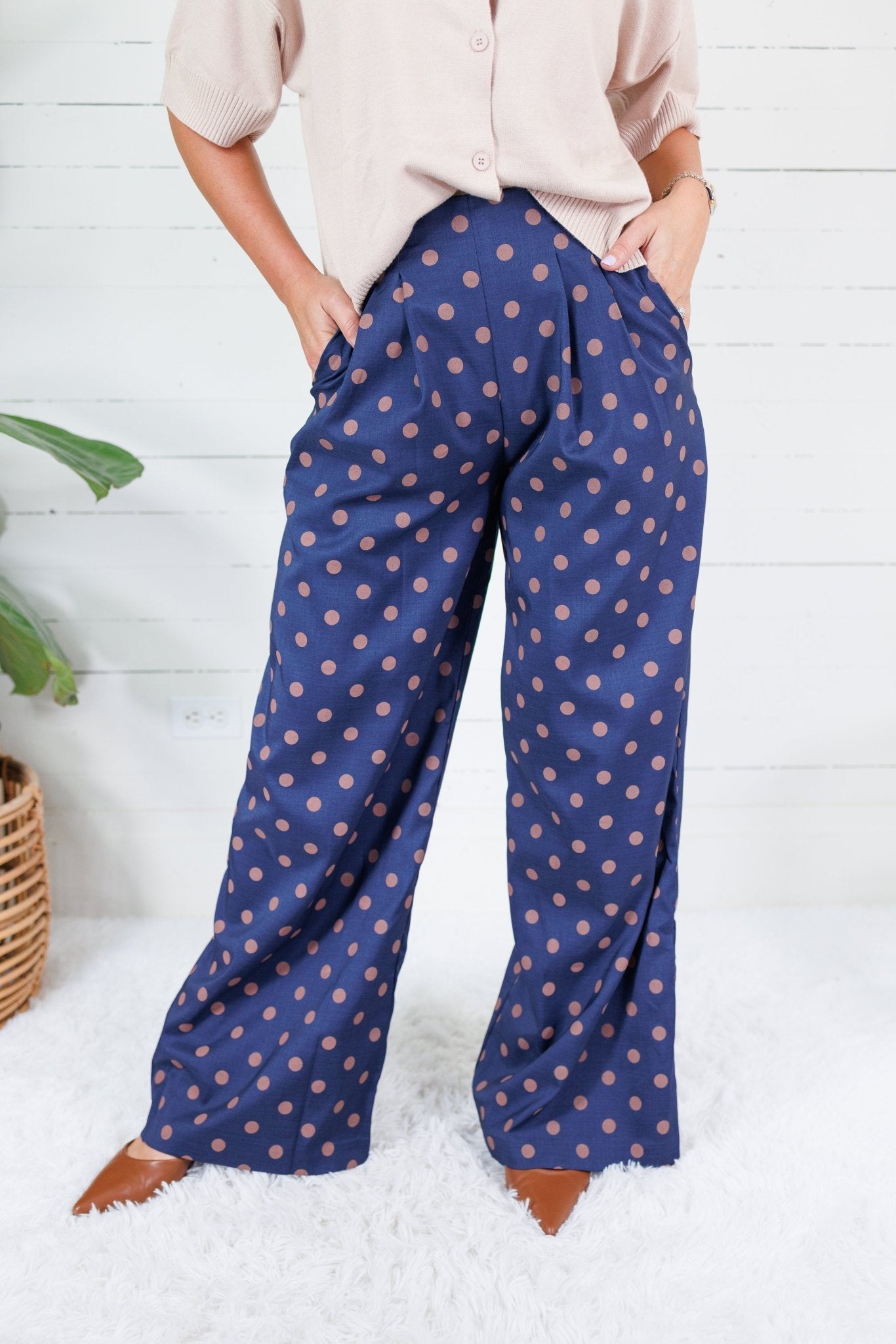 Milan Navy + Sienna Dotty Pleated Wide Pants Glam