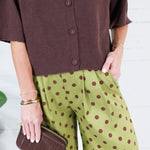 Milan Olive + Merlot Dotty Pleated Wide Pants Glam
