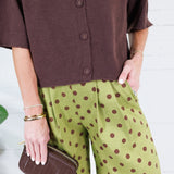 Milan Olive + Merlot Dotty Pleated Wide Pants Glam