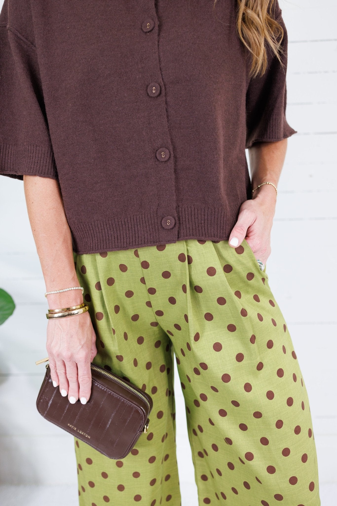 Milan Olive + Merlot Dotty Pleated Wide Pants Glam
