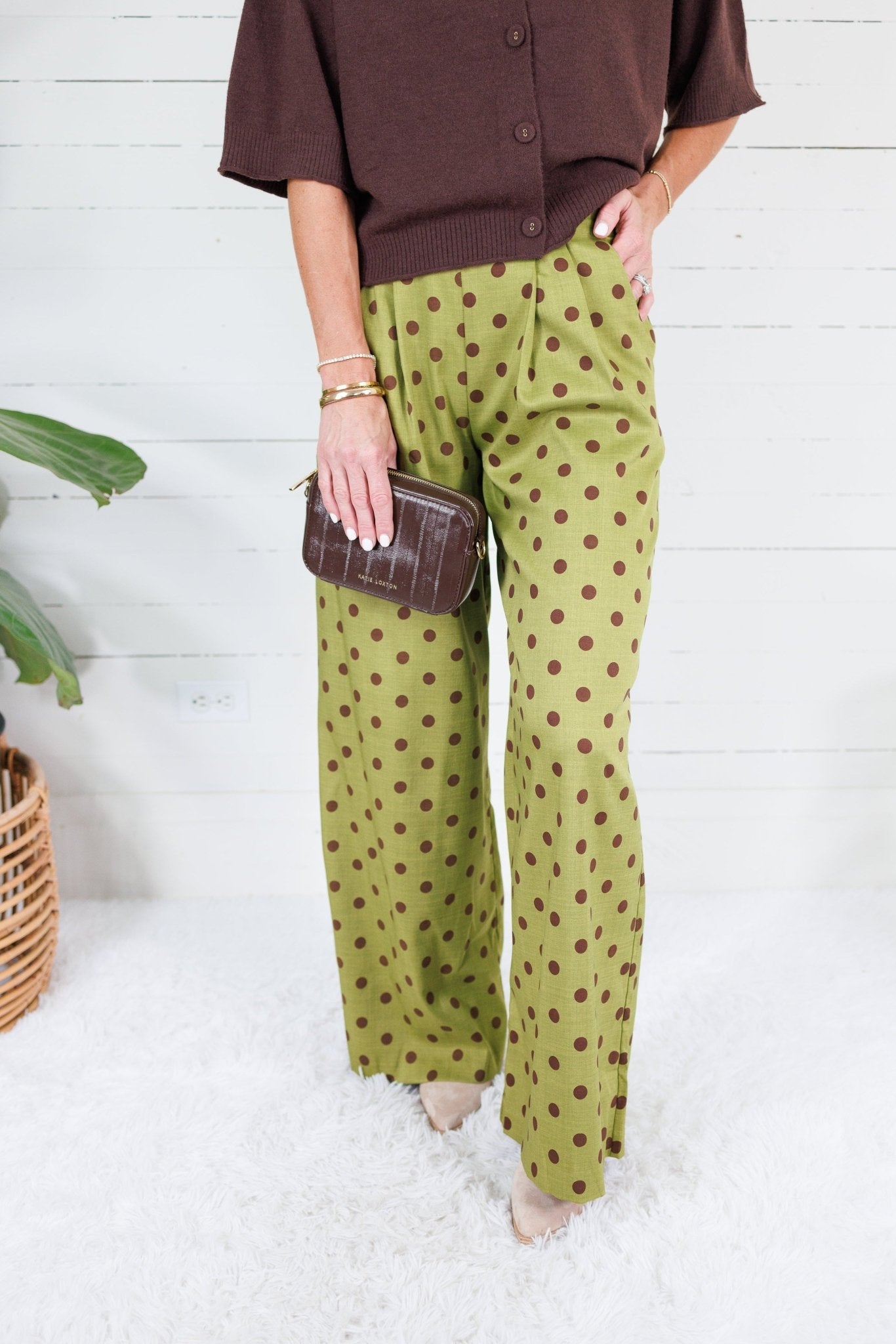 Milan Olive + Merlot Dotty Pleated Wide Pants Glam