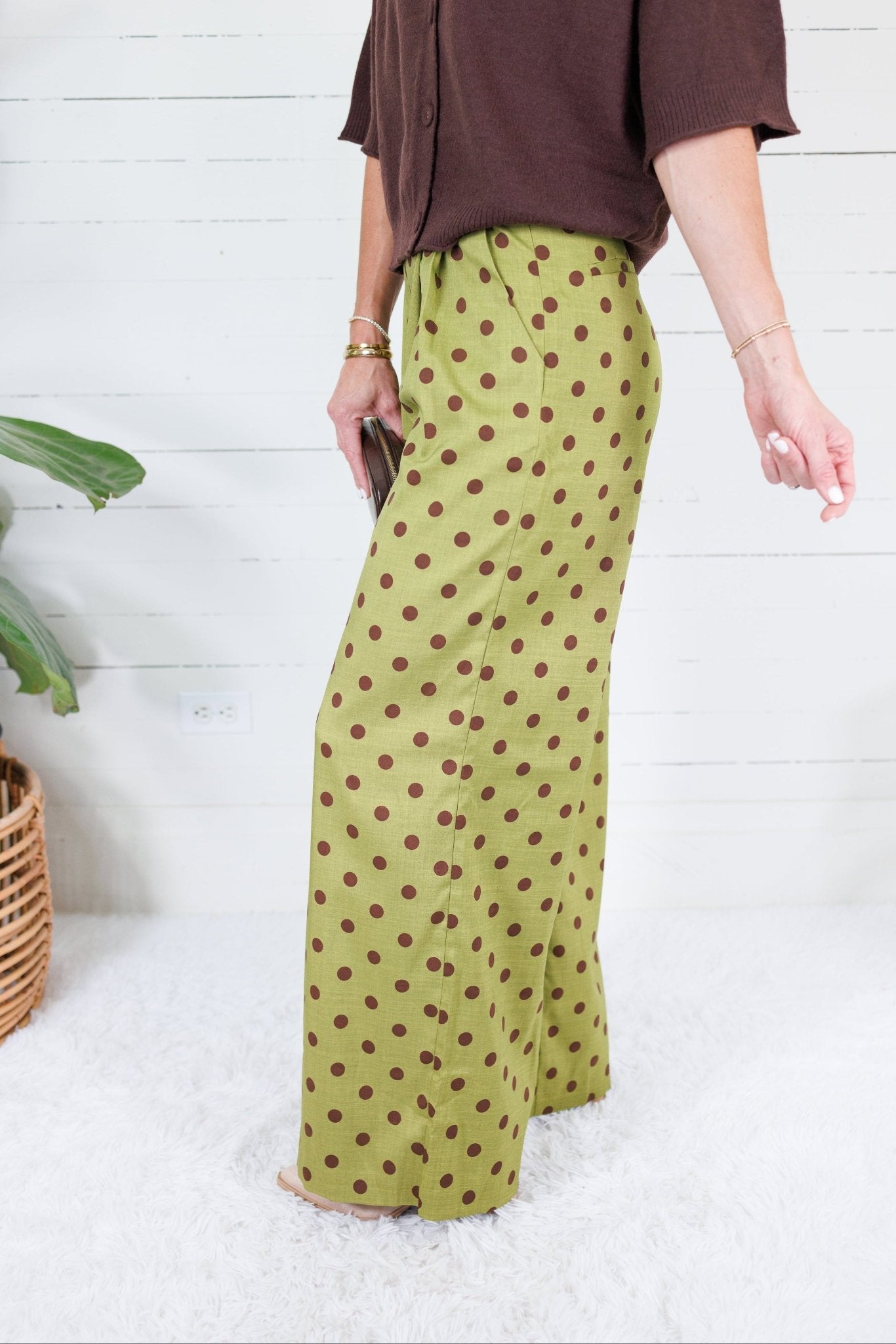 Milan Olive + Merlot Dotty Pleated Wide Pants Glam