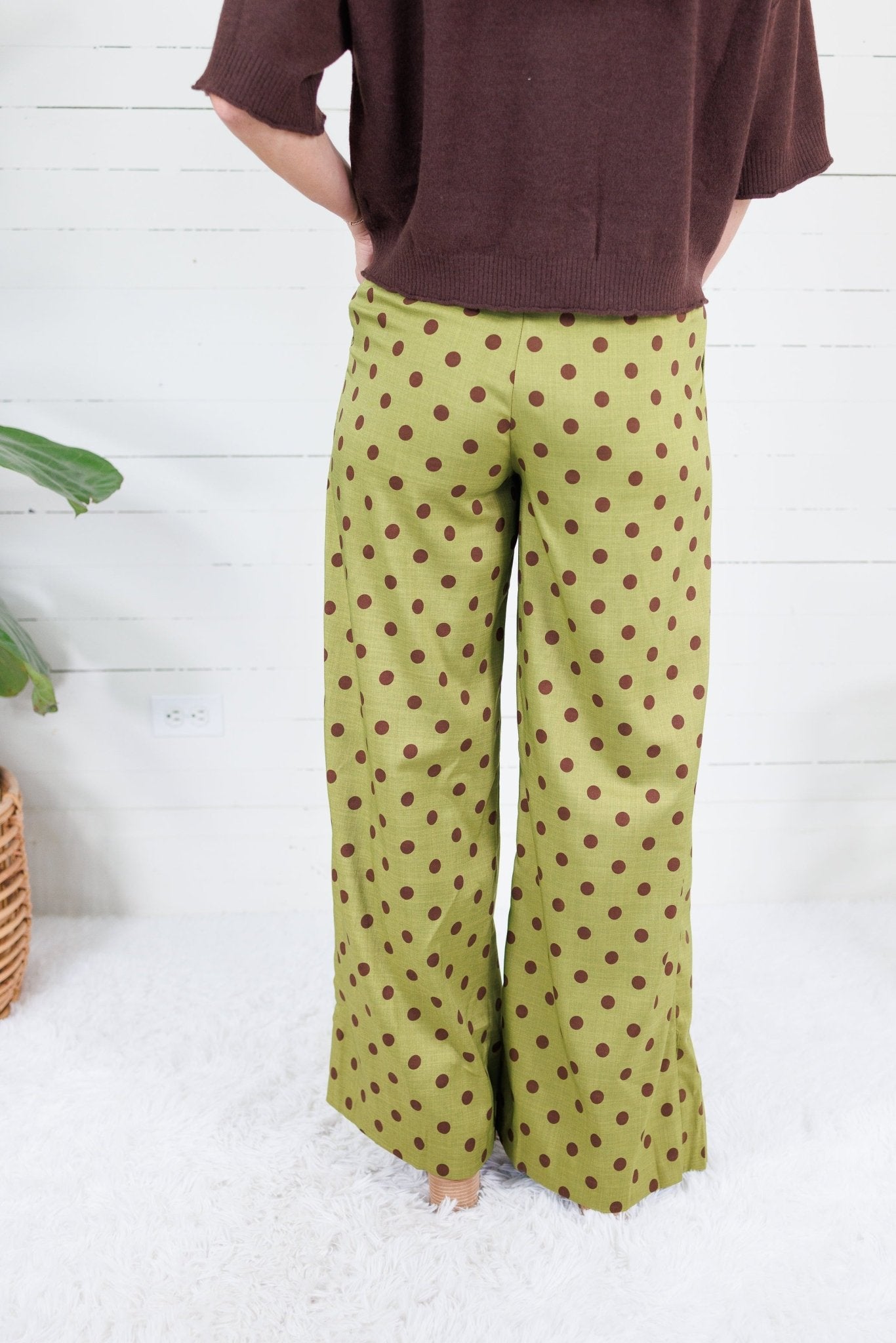 Milan Olive + Merlot Dotty Pleated Wide Pants Glam