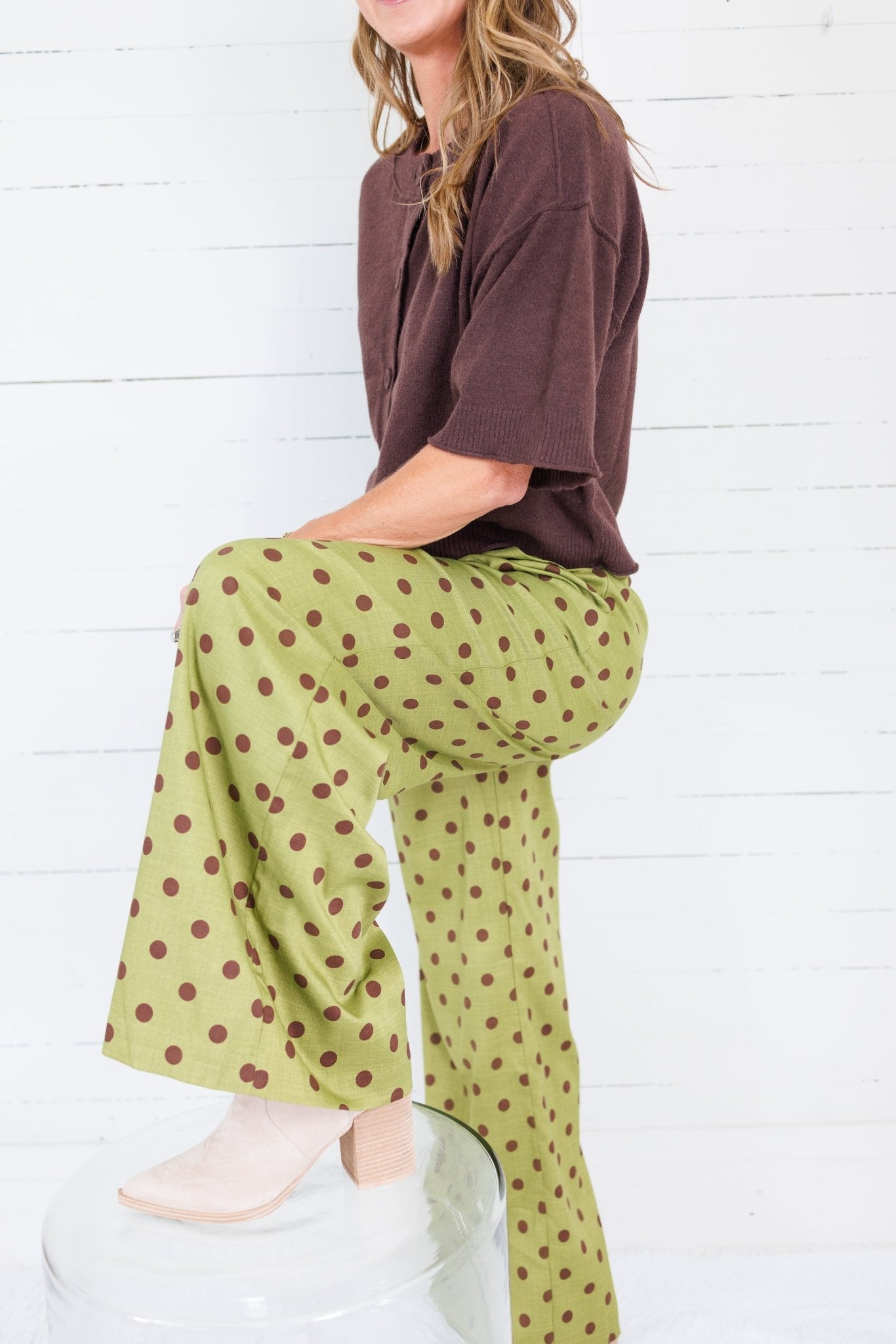 Milan Olive + Merlot Dotty Pleated Wide Pants Glam