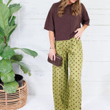 Milan Olive + Merlot Dotty Pleated Wide Pants Glam
