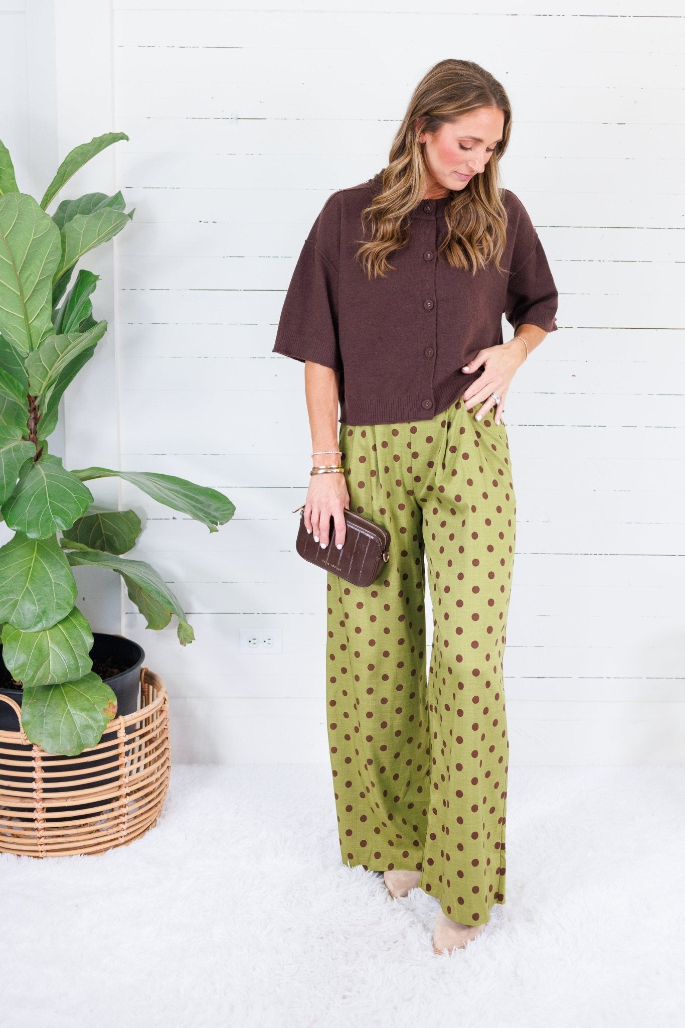 Milan Olive + Merlot Dotty Pleated Wide Pants Glam