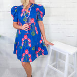 Millicent Blue Poppies Mini Dress Umgee