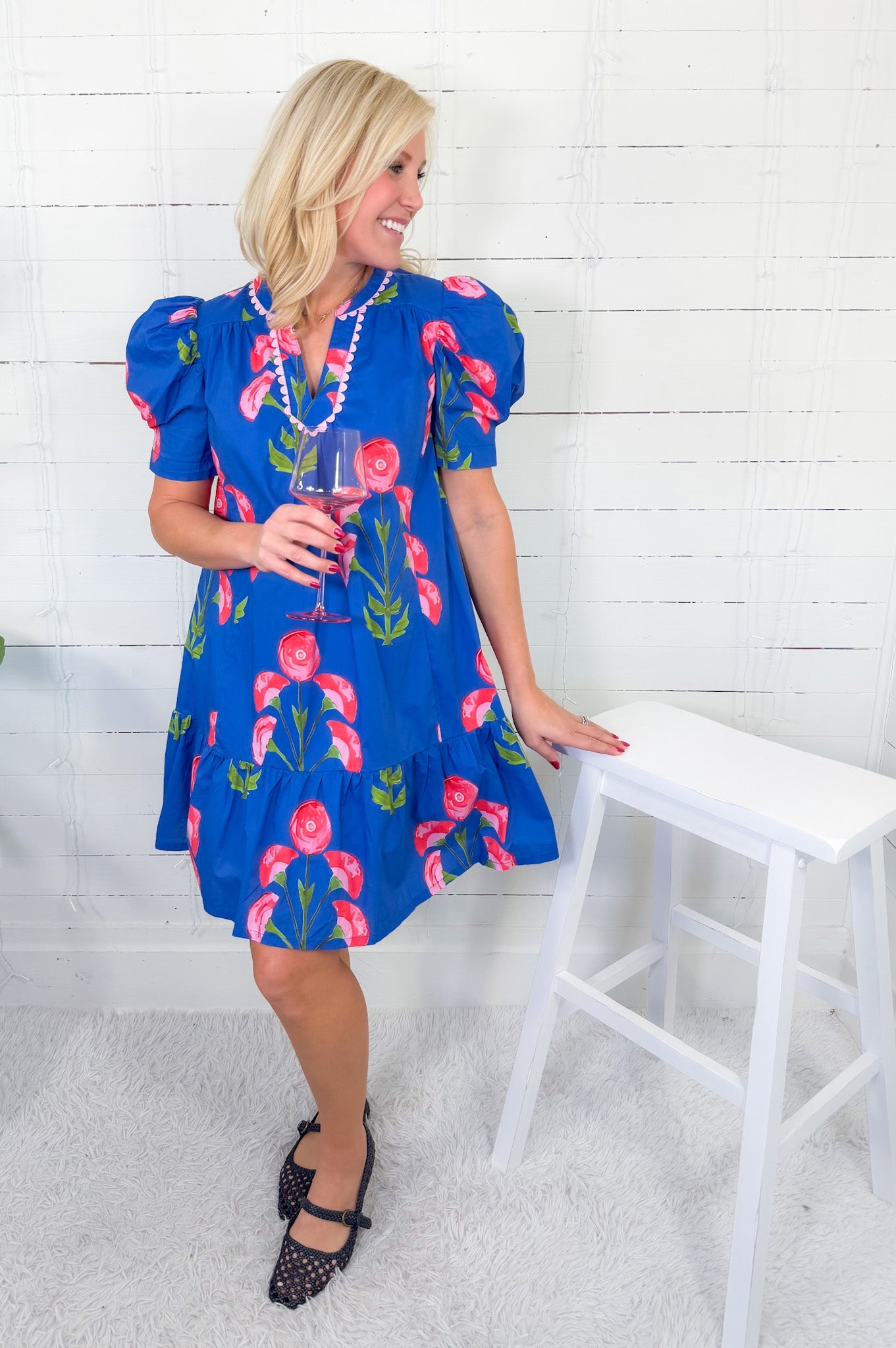Millicent Blue Poppies Mini Dress Umgee