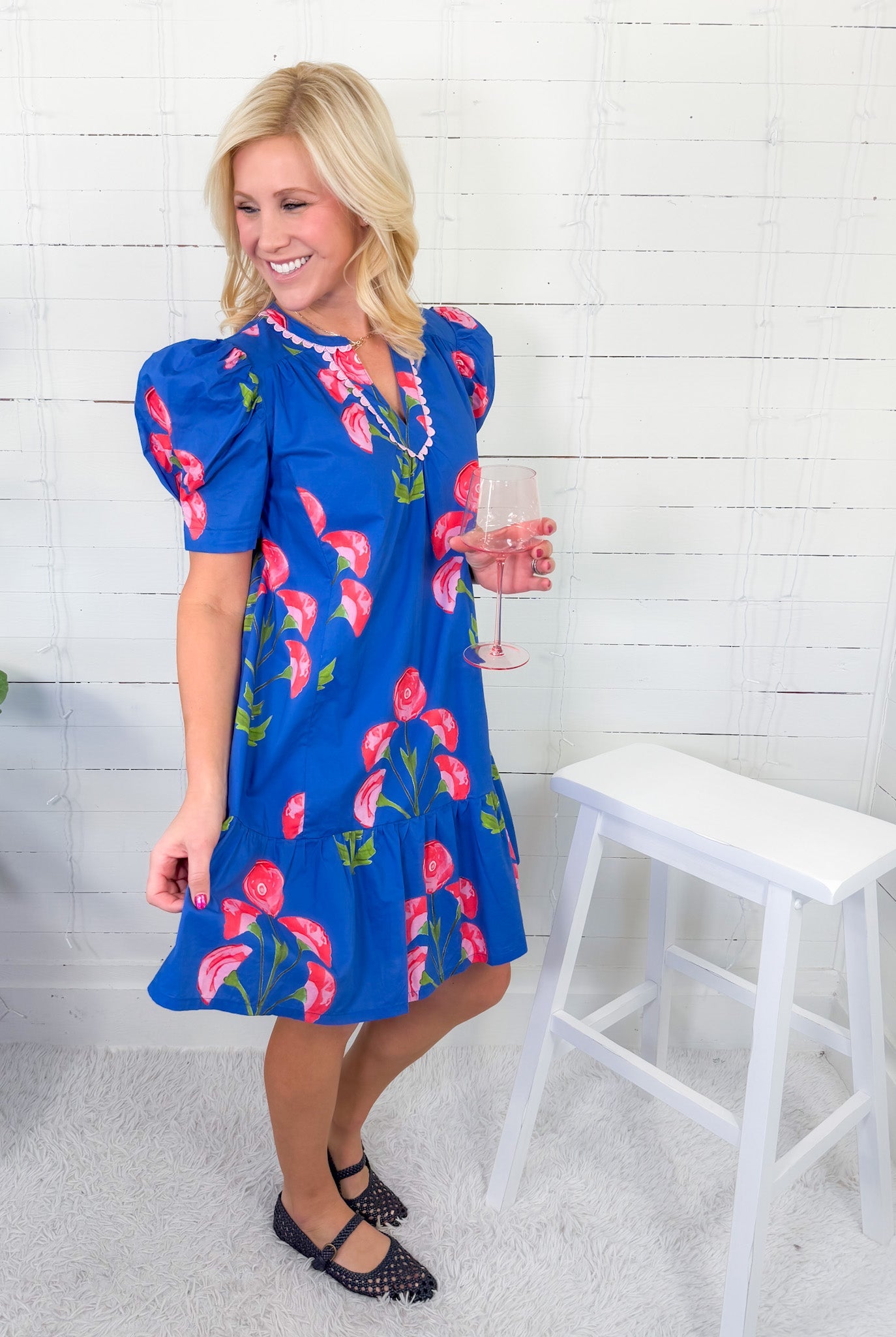 Millicent Blue Poppies Mini Dress Umgee