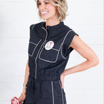 Milton Black + Cream Contrast Piping Poplin Top Strut & Bolt