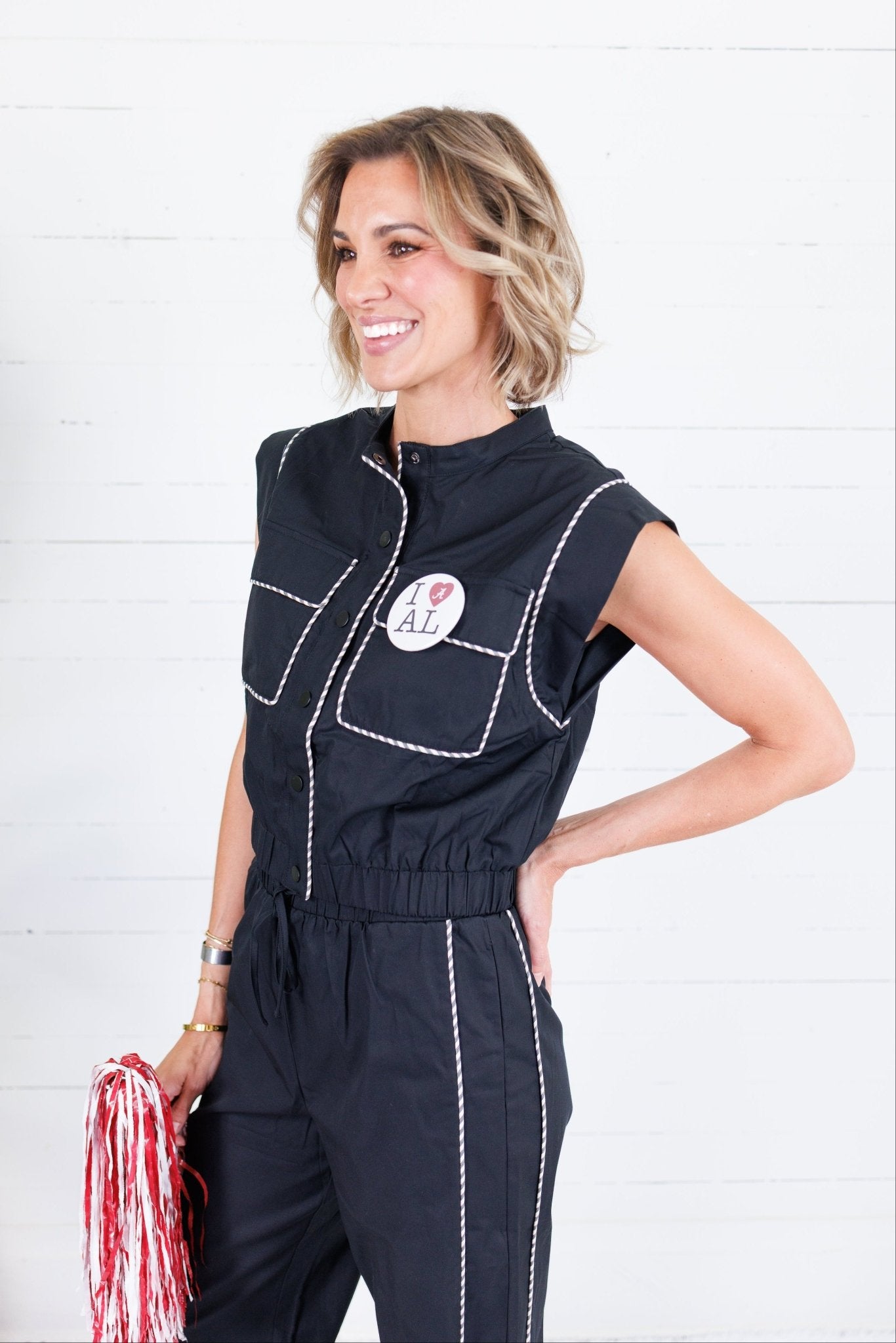 Milton Black + Cream Contrast Piping Poplin Top Strut & Bolt