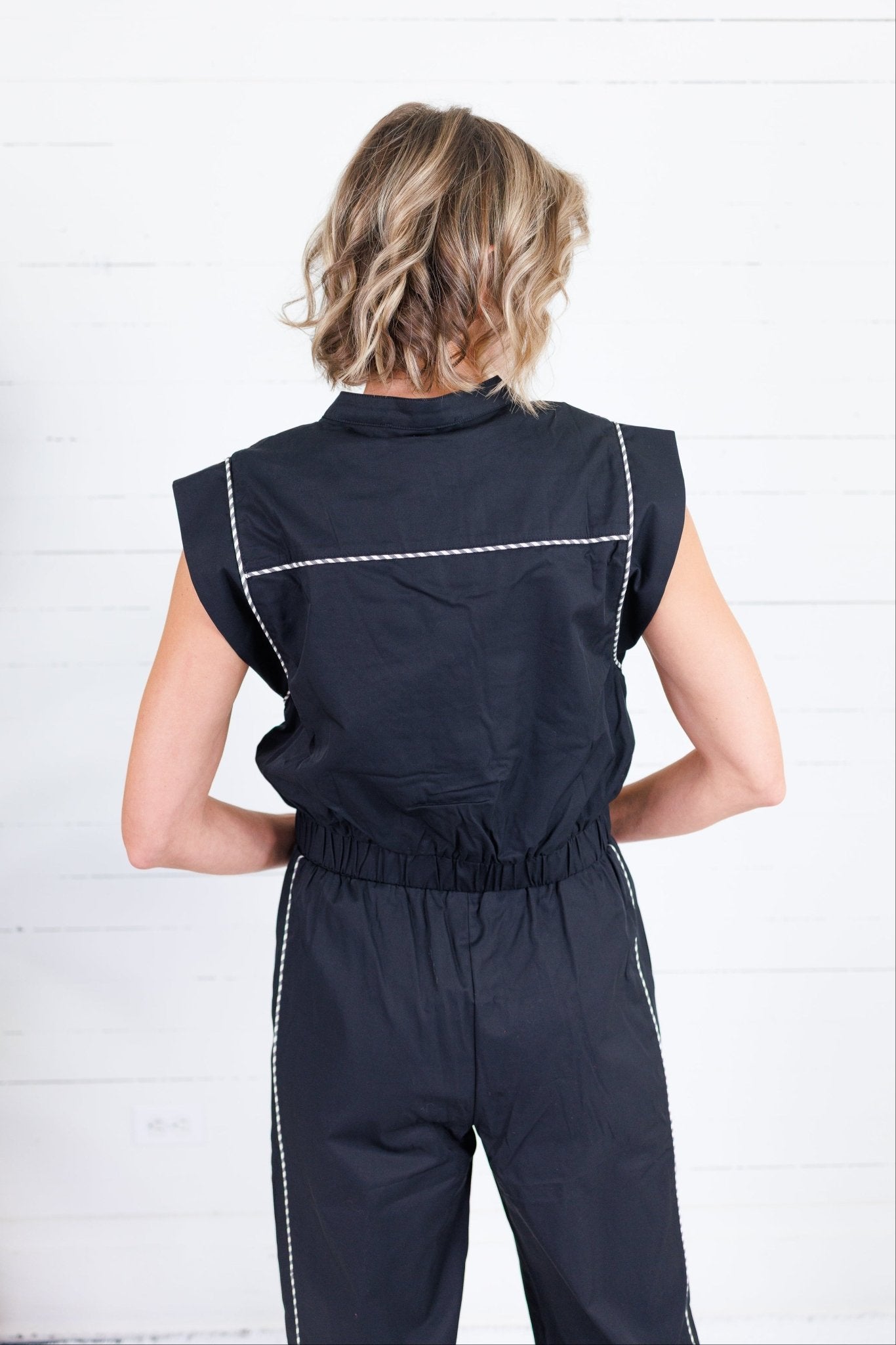 Milton Black + Cream Contrast Piping Poplin Top Strut & Bolt