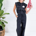 Milton Black + Cream Contrast Piping Poplin Top Strut & Bolt