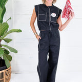Milton Black + Cream Contrast Piping Poplin Top Strut & Bolt