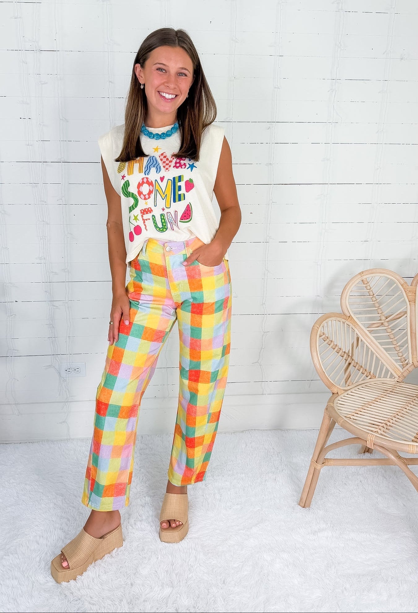 Mimi Madras Plaid Baby Barrel Pants